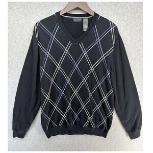Access Mens Sweater Black V-Neck Argyle In Blue & Gray Long Sleeve Size M